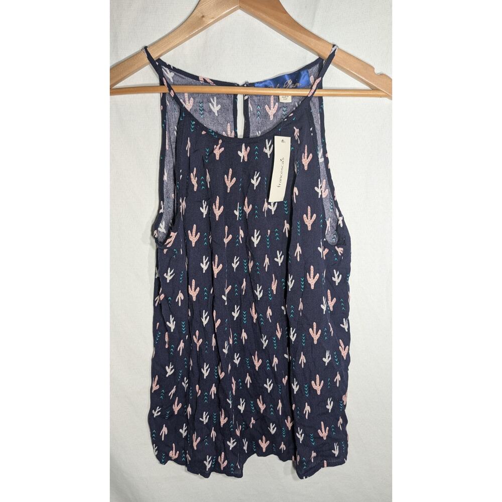 Francesca's Womens‎ Blue Rain Cactus Tank Top Sz L Keyhole Lightweight NWT